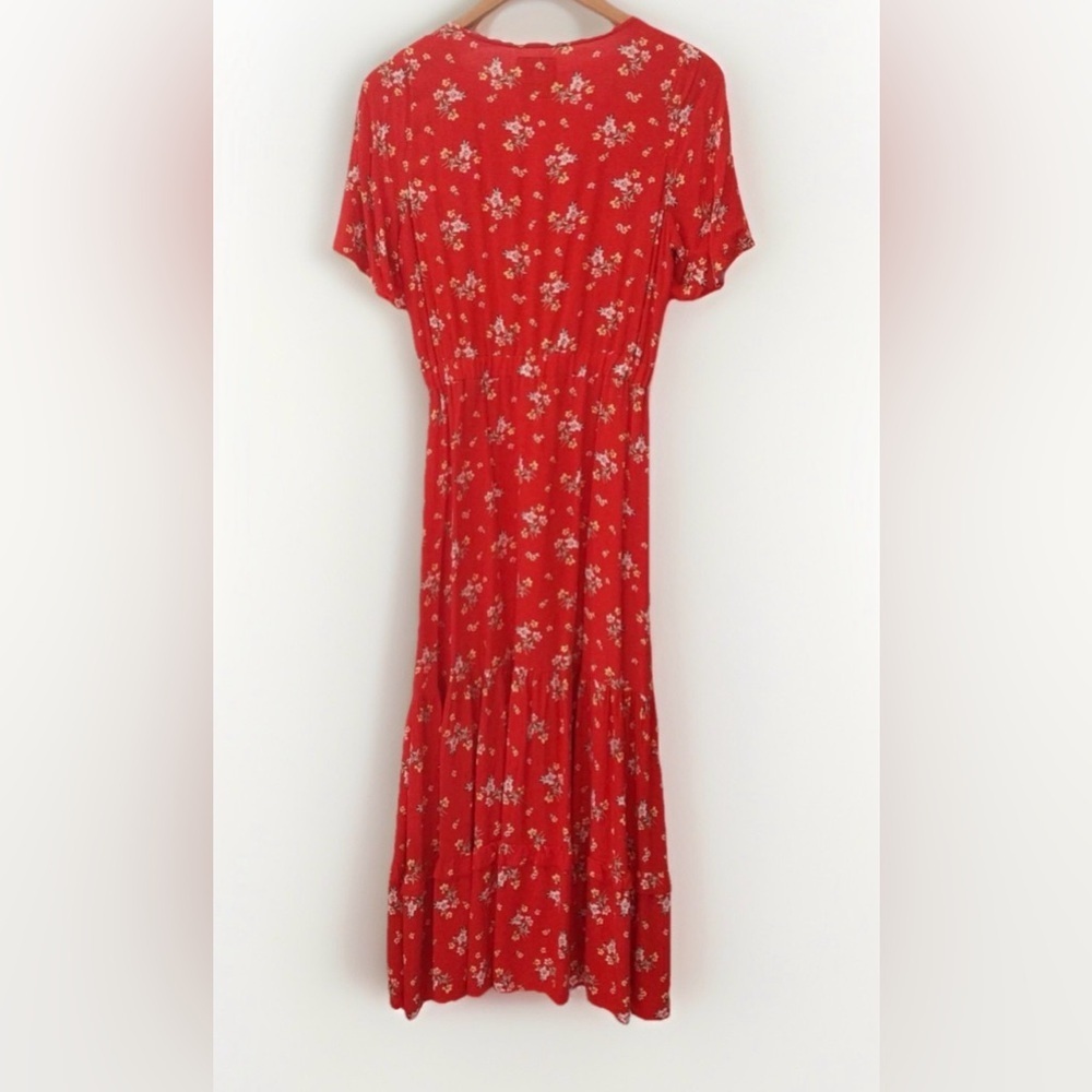 Anthropologie Sunday Mi Amor XS Red Floral V Neck long dress Extra small EUC - Picture 3 of 9